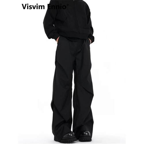 Visvim Ennio美式高街褶皱拖地微喇叭黑色西裤男高级感cleanfit休
