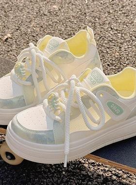 Next road2025夏季女鞋小白鞋网面鞋百搭小众面包鞋厚底运动板鞋