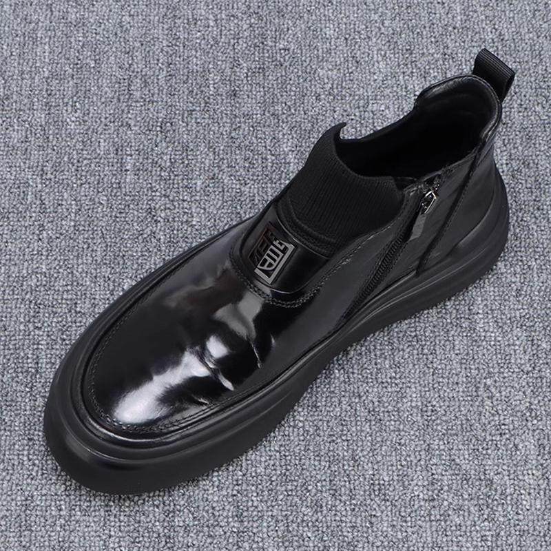 QWTG皮鞋男款冬季潮流拉链英伦厚底乐福鞋高帮冬季保暖加绒男棉鞋,流行男鞋,高帮鞋,淘宝优惠券,粉丝福利购,淘宝优惠卷