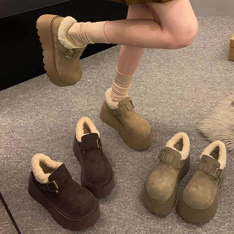 香港真皮勃肯鞋女2025秋冬季新款松糕厚底增高棉鞋加绒保暖雪地靴