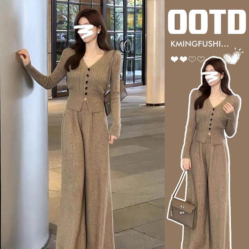 韩国小香风针织套装女秋冬季新款高级感时尚洋派减龄休闲 两件式