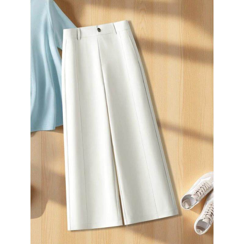 米白色九分西装阔腿裤女春秋季2026年新款高腰小个子休闲直筒裤子
