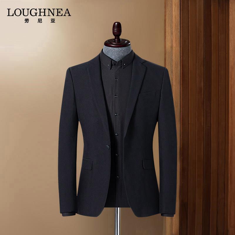 LOUGHNEA轻奢黑色后开叉西服男春秋单扣修身小西装休闲单西外套潮