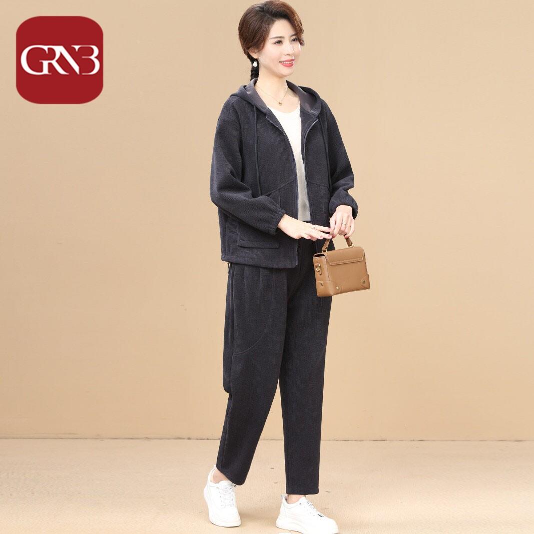 GRNB春装新款2026时尚休闲两件套上衣裤子洋气中老年女妈妈套装