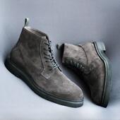 靴麂皮 高帮工作靴休闲灰色皮鞋 秋冬英伦风格 真皮短靴男士