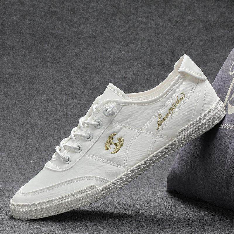 男鞋子2026新款夏季透气一脚蹬老北京帆布鞋男款白色百搭低帮板鞋