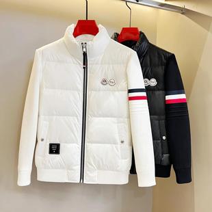 精品冬季 拼接针织袖 保暖防寒立领羽绒外套时尚 休闲 潮流修身 男士