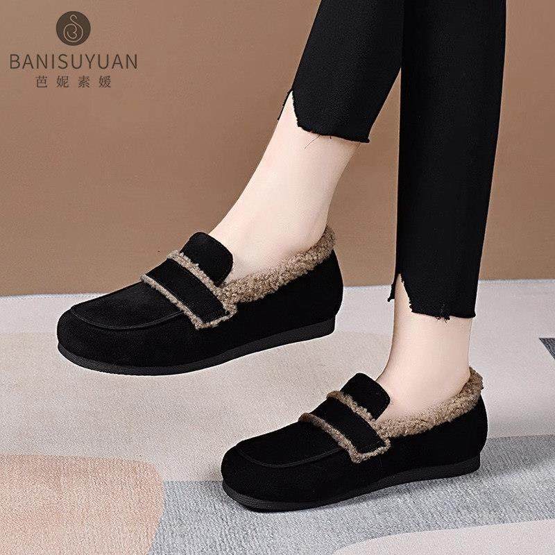 豆豆鞋女冬加绒一脚蹬2025年新款防滑软底保暖棉鞋平底真皮单鞋,女鞋,乐福鞋（豆豆鞋）,淘宝优惠券,粉丝福利购,淘宝优惠卷