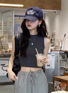 短款工字背心女配工装裤的上衣修身无袖内搭打底外穿甜酷运动背心