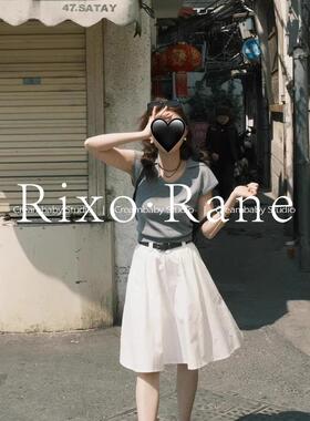 法国Rixo Rane不费力穿搭⭐简约修身灰色短袖t恤女夏半身裙两件套