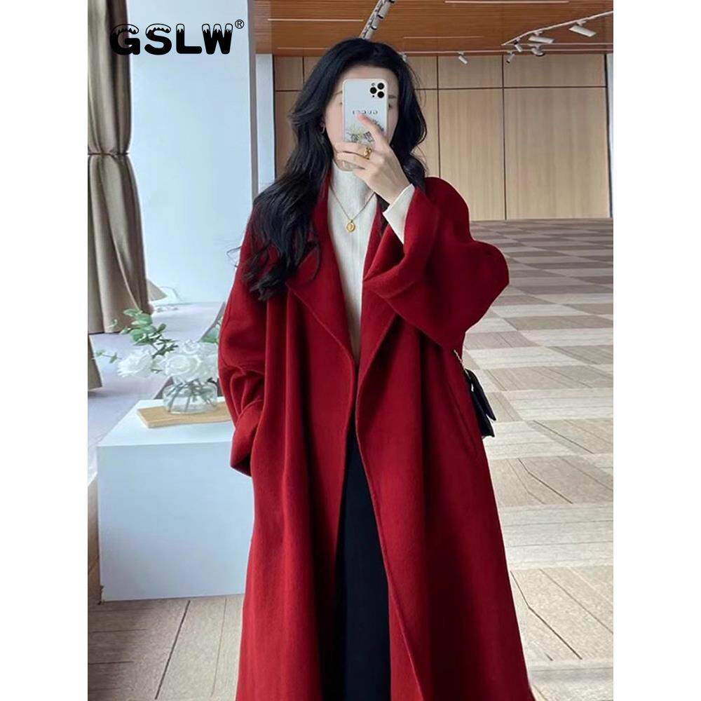 红色双面羊绒毛呢大衣女外套秋冬高级感2025新款羽绒服内胆小个子