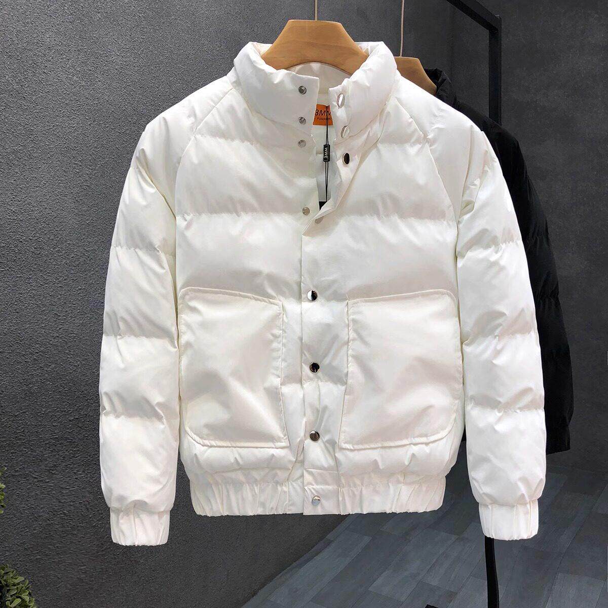 冬季男款外套高级感时尚大气简约白色干净棉衣保暖百搭夹克棉服
