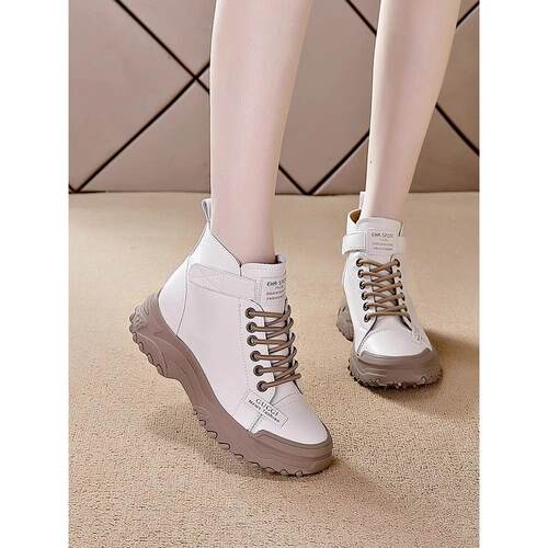 杜莎菲尼女鞋真皮马丁靴女秋冬2025新款显脚小厚底增高透气靴子