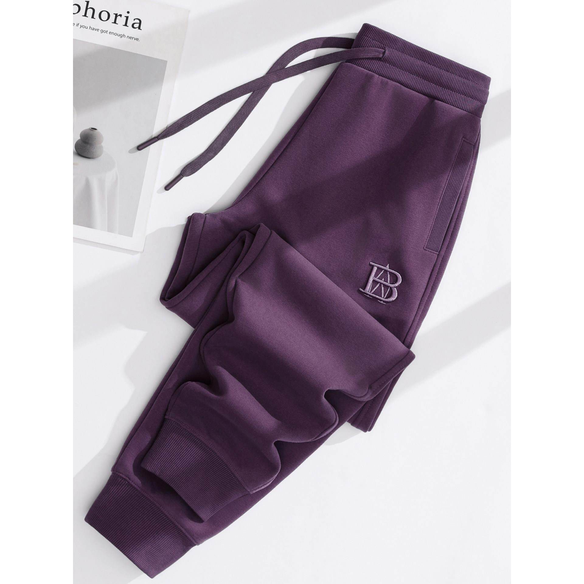 法国Rouje Dsyle紫色运动裤女秋冬加绒加厚卫裤束脚裤子显瘦女裤