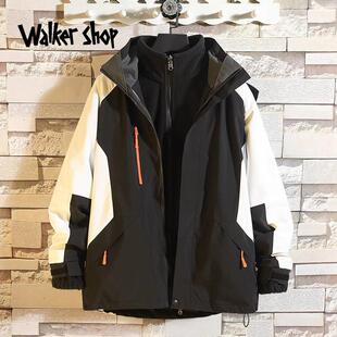 Walker Shop秋冬保暖潮流夹克撞色三合一冲锋衣情侣男女脱卸外套