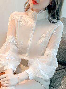 白色衬衫女2025新款超火春装高端轻奢高级感减龄洋气立领雪纺上衣