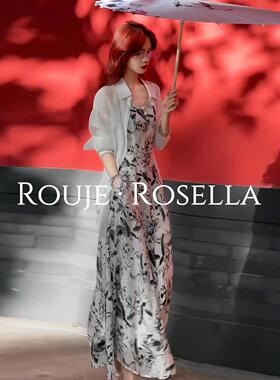 法国Rouje Rosella⭐时尚气质碎花吊带连衣裙女夏防晒衬衫两件套