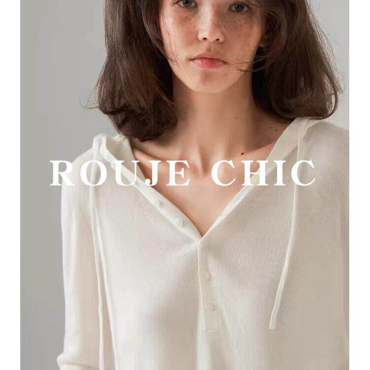 法国rouje chic简约白色连帽修身针织衫女春季松弛感内搭毛衣卫衣