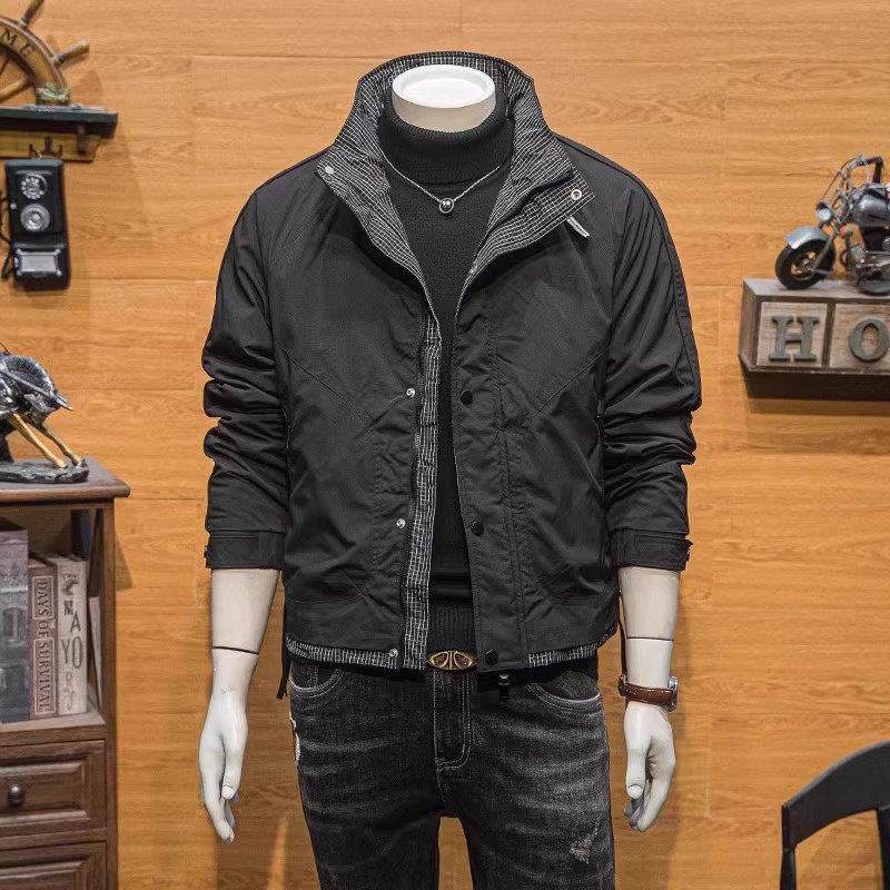 假两件工装风衣外套男士2025年新款春秋冬季立领夹克加厚男款棉服