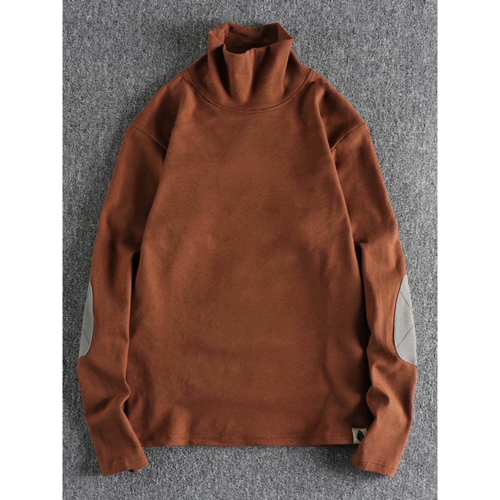 香港时尚男士秋冬袖对比色贴片双面丝绒运动衫男士保暖休闲高领长