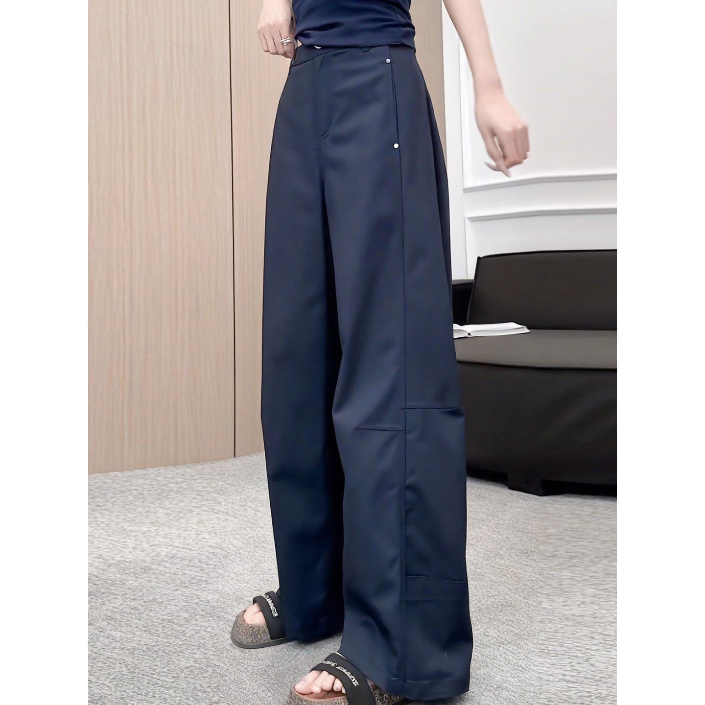 香港藏青色工装裤女款秋季2025年新款小个子直筒阔腿裤运动休闲裤