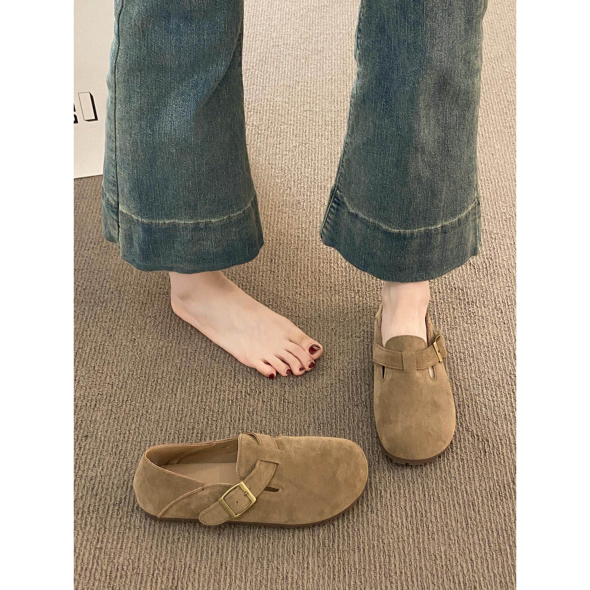 英国真皮平底全包勃肯鞋女秋季2025新款爆款一脚蹬豆豆鞋休闲单鞋,女鞋,勃肯鞋/软木鞋,淘宝优惠券,粉丝福利购,淘宝优惠卷