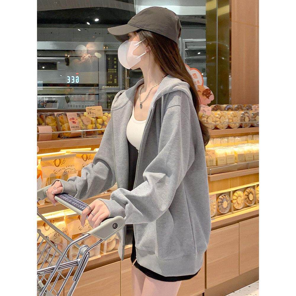 德国外套女春秋款2025新款爆款韩系连帽秋季卫衣女款灰色开衫上衣