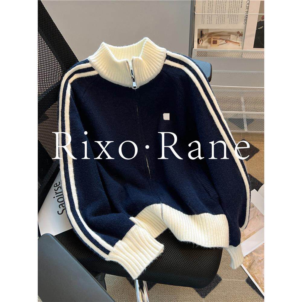 法国Rixo Rane 宝藏推荐⭐撞色条纹棒球服外套女拼接拉炼毛衣上衣
