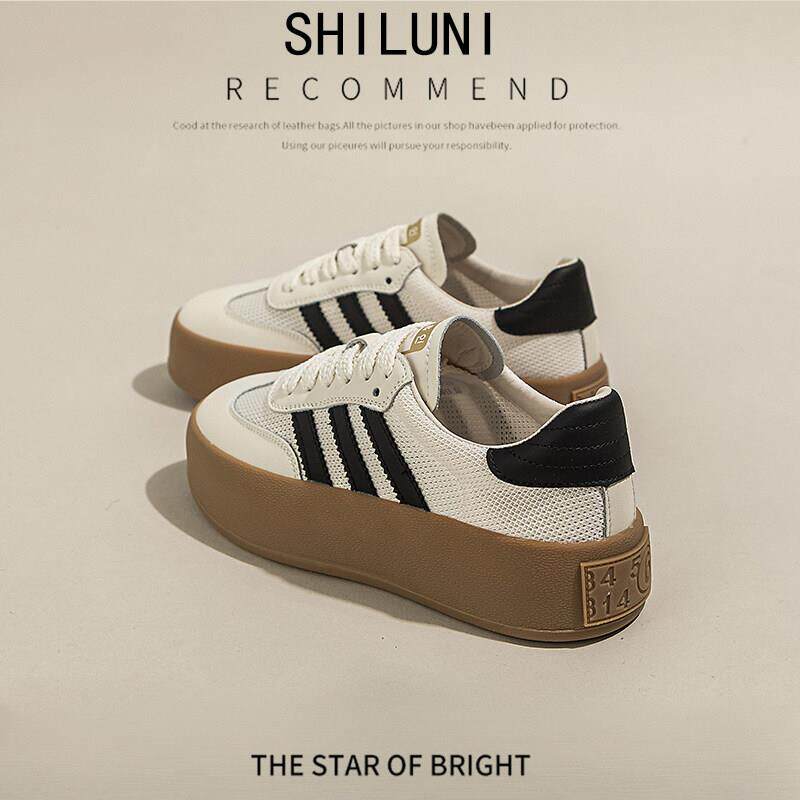 女鞋2025新款流行网眼厚底道德训练女鞋真皮覆古透气内增高运动鞋