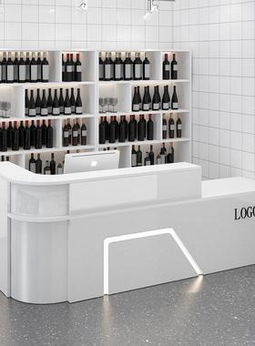 酒柜一体转角吧台柜弧形发光简约现代商用前台柜组合饭店收银台