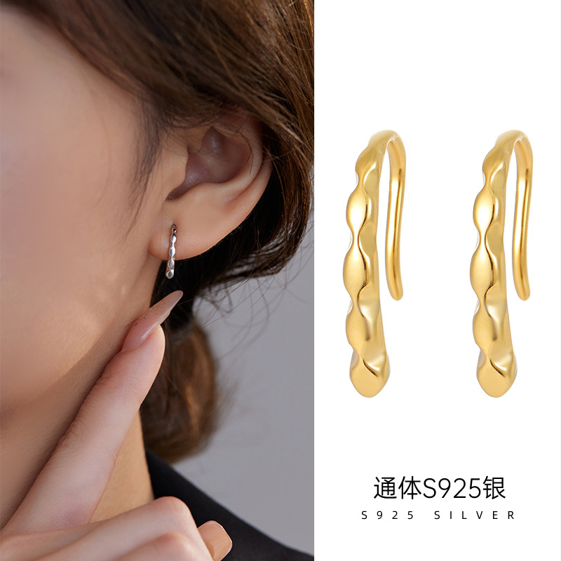 S925银东大门几何菱形切面耳钩女小众设计感个性百搭耳环潮