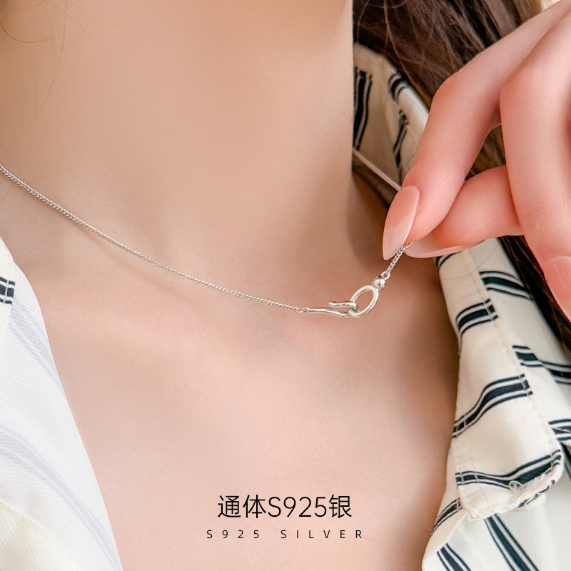 S925银日系韩版钩子项链男女极简ins风小众锁骨链2025新款