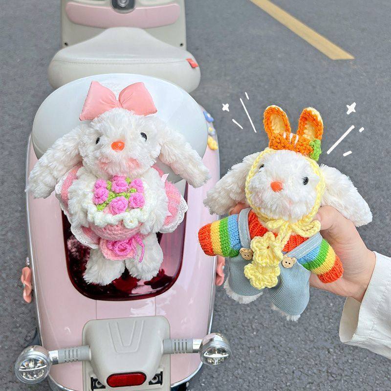 电动车装饰小饰品可爱绒毛小兔子摩托车电瓶车装饰前尾部挂件配件