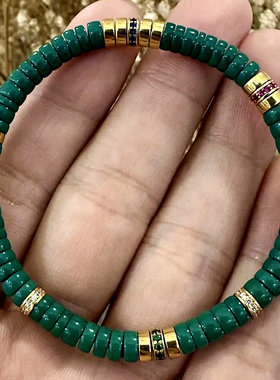 2024网红手串：天然绿松石手链单圈隔片款金色直切药片手串手链