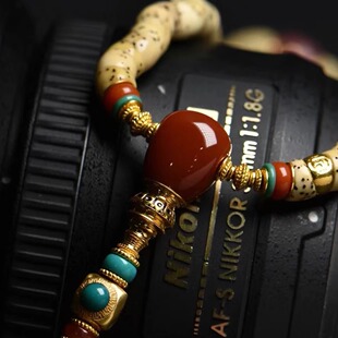 本店新品：保山南红18K金三通分体佛塔玉润牛血红文玩手串配饰