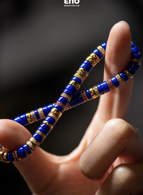 天然青金石手串男女单圈直切药片手链24 k保色镀金色隔片节日礼物