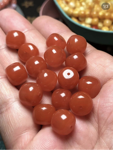保山天然南红老型珠桶珠配饰单珠配珠滴水洞隔珠子满肉顶珠108珠