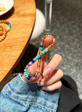 天然彩虹药片多宝手串多巴胺精工直切文玩手链女叠戴百搭18 k镀金