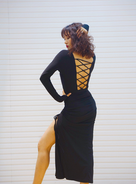 NF Dance宁方拉丁舞舞服女韩国水晶麻后绑带上衣褶皱绑带下裙164