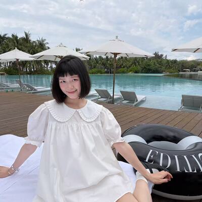 wyd小樱桃 韩系可爱娃娃领小白裙连衣裙