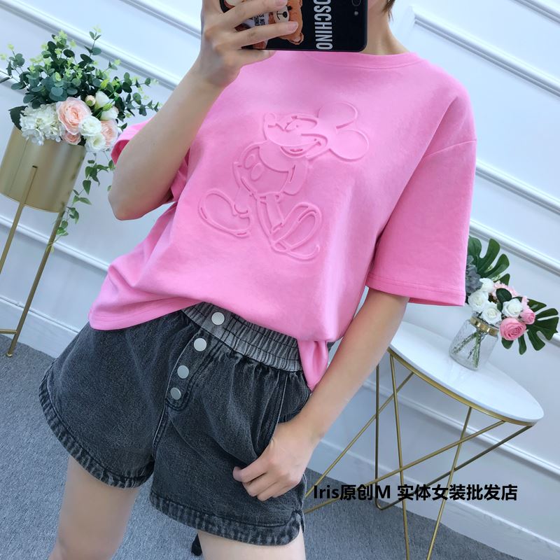 2019春夏宽松立体米奇老鼠压花短袖休闲T恤女打底衫92082在类目 女装/女士精品, T恤中 - 来自Buy2taobao.com提供专业的淘宝代购服务