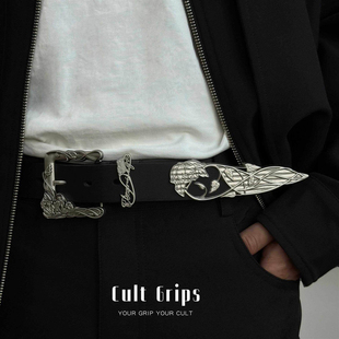 Cult Grips立体藤蔓玫瑰雕花定制浮雕腰带打孔皮带