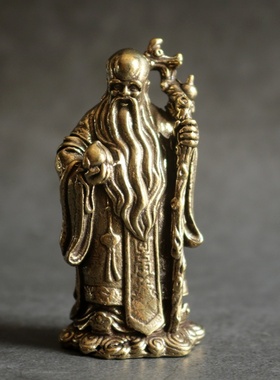 复古纯黄铜办公桌面车载小摆件福禄寿财神古铜随身工艺品手把玩件