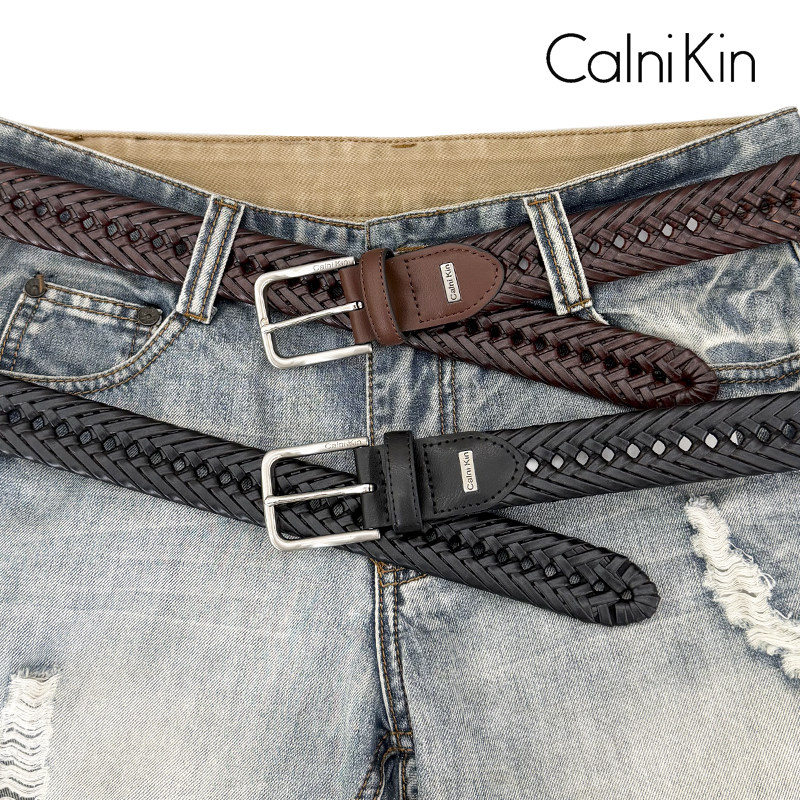 CALNIKIN皮带男士真皮编织腰带潮年轻人休闲牛仔裤纯牛皮名牌裤带