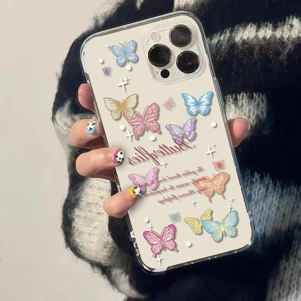 韩系新款春日少女闪闪蝴蝶适用于苹果iphone17promax手机壳17pro全包按键防摔15创意14情侣14pro个性13小众12