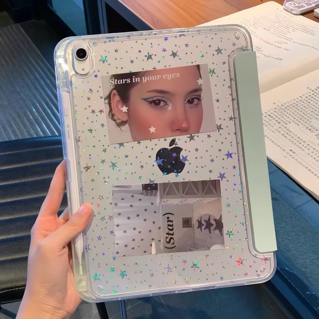 ins薄荷绿星星Y+三折适用ipad11保护壳air7/6新款ipad10带笔槽pro11英寸防摔10.2/10.9平板保护套mini7女