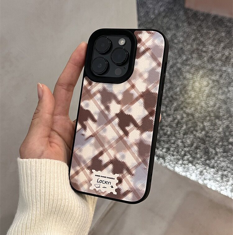 韩国秋冬系列黑色千鸟格苹果手机壳适用iPhone17硬壳14promax小众15promax保护套15pro黑边x防摔14promax少女