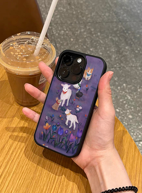 韩国ins风紫色小羊驼适用于苹果17pro max手机壳iPhone17pro个性15pro创意小众15潮牌个性情侣黑色磨砂保护壳