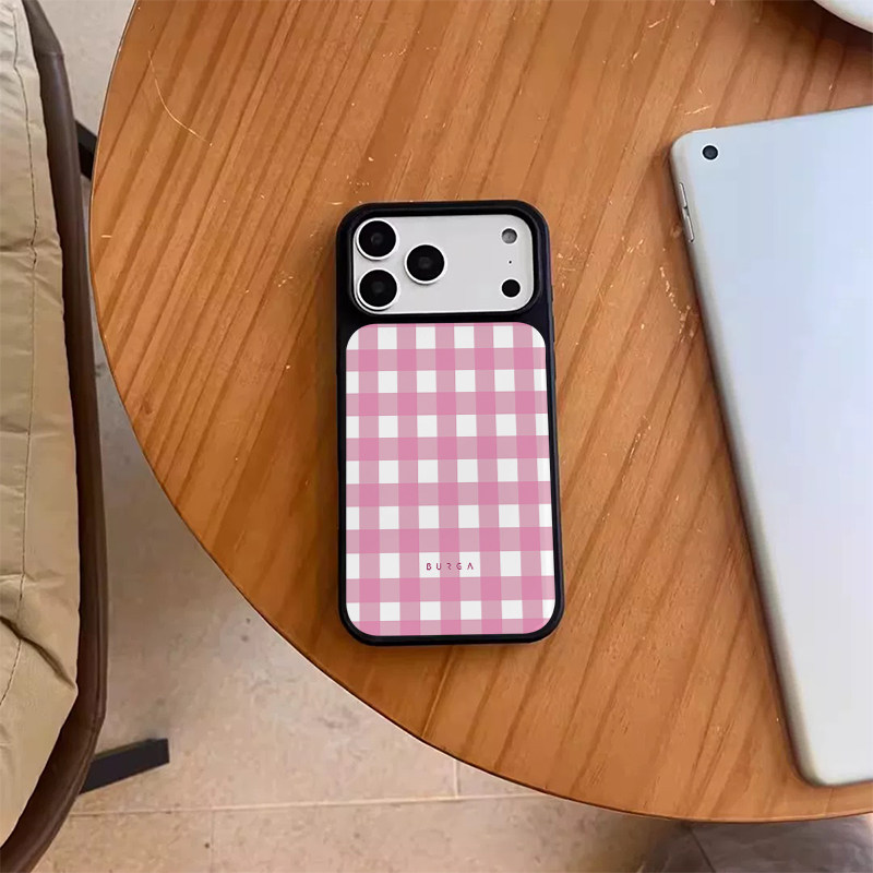 韩国ins女生粉白格子适用苹果17手机壳iphone17promax黑色磨砂15新款14防摔保护套13独特超好看16promax