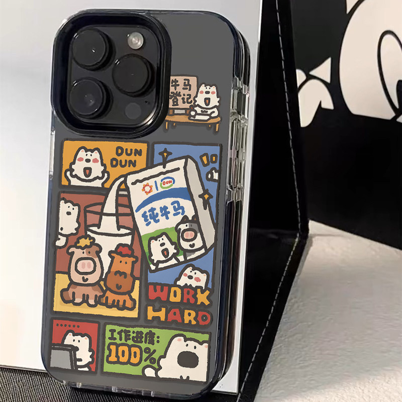 日韩趣味卡通纯牛马适用于新款iPhone17promax手机壳17pro创意13promax个性13黑边透明软壳13pro情侣15pro潮x